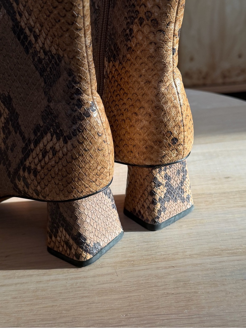 Vince Koren Snake-Print Leather Square-Toe Block-Heel Ankle Boots - Picture 4 of 8